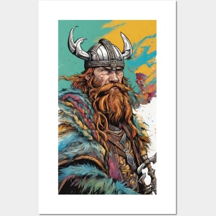 Vibrant Viking Spirit Warrior Watercolour Helmet Posters and Art